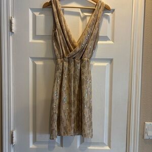 Express Beige Sequin Backless Dress